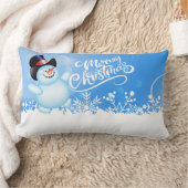 メリークリスマス雪だるまと雪片 ランバークッション (ブランケット)
