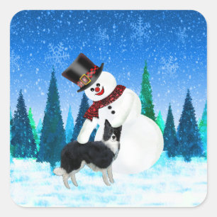 メリークリスマス雪だるまアンドコ縁どリー スクエアシール