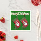 メリークリスマス雪だるまオンストッキングオーバーグリーン スタンダードカクテルナプキン (インサイチュ)