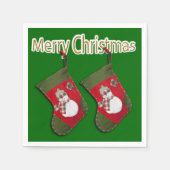 メリークリスマス雪だるまオンストッキングオーバーグリーン スタンダードカクテルナプキン (正面)