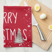 メリークリスマス雪だるまオンレッド キッチンタオル (四つ折り)