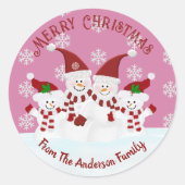 メリークリスマス雪だるまカスタムクラシックラウンドスティック ラウンドシール (正面)