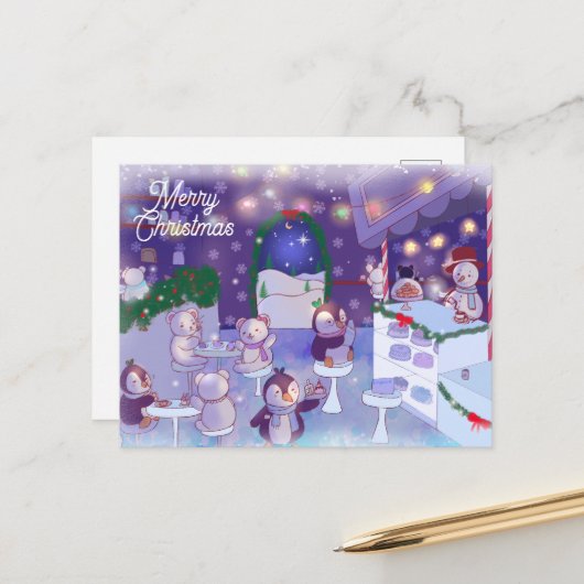 メリークリスマス雪だるまカフェ シーズンポストカード (正面/裏面インサイチュ)