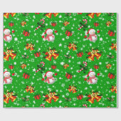 メリークリスマス雪だるまクリスマスベルズスターグリーン ラッピングペーパー (フラット)