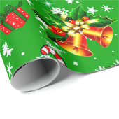 メリークリスマス雪だるまクリスマスベルズスターグリーン ラッピングペーパー (ロールコーナー)