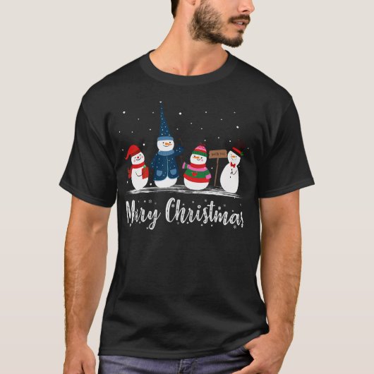 メリークリスマス雪だるまクリスマス男性へ休暇 Tシャツ (正面)