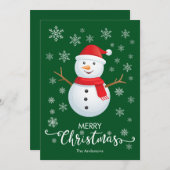 メリークリスマス雪だるまグリーンクリスマスカード シーズンカード (正面/裏面)