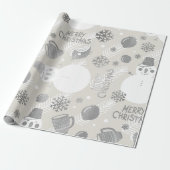 メリークリスマス雪だるまコーヒーマグシルバーホワイト ラッピングペーパー (アンロールド)