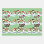 メリークリスマス雪だるまサンタハットパターン ラッピングペーパーシート (正面3)