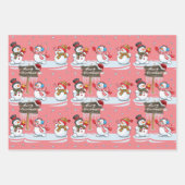 メリークリスマス雪だるまサンタハットパターン ラッピングペーパーシート (正面2)