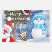 メリークリスマス雪だるまシーツラッピング紙 ラッピングペーパーシート (正面)