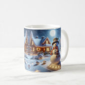 メリークリスマス雪だるまスノークラッドツリークリスマスズビレッジ コーヒーマグカップ (正面右)