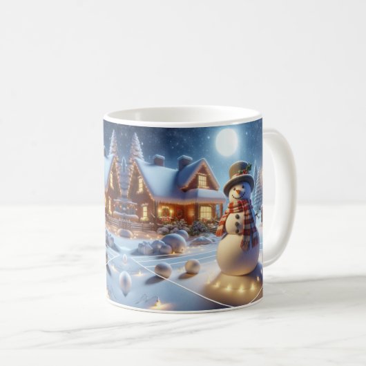 メリークリスマス雪だるまスノークラッドツリークリスマスズビレッジ コーヒーマグカップ (正面右)