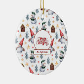 メリークリスマス雪だるまスノーフレークスモノグラム セラミックオーナメント (右)