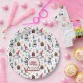 メリークリスマス雪だるまスノーフレークスモノグラム ペーパープレート (パーティー)