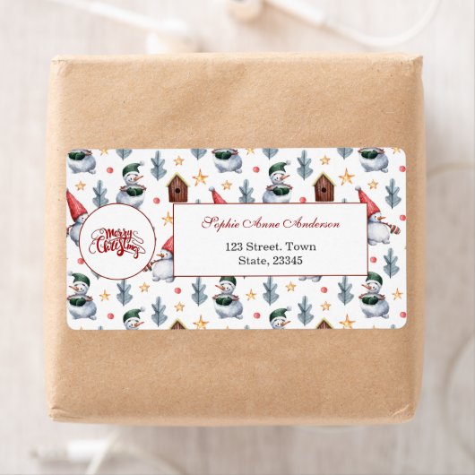 メリークリスマス雪だるまスノーフレークスモノグラム ラベル (インサイチュ)