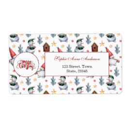 メリークリスマス雪だるまスノーフレークスモノグラム ラベル