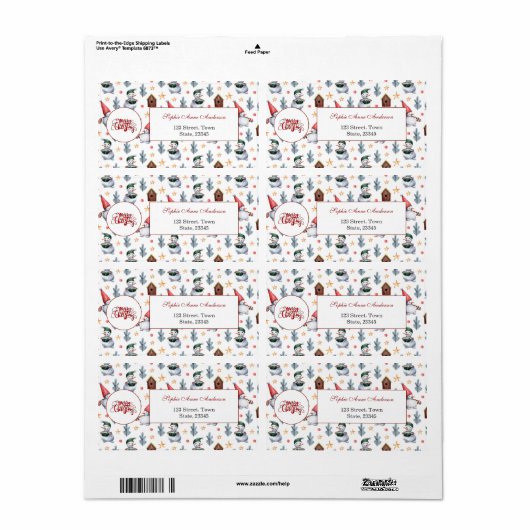 メリークリスマス雪だるまスノーフレークスモノグラム ラベル (フルシート)