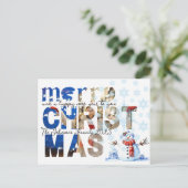メリークリスマス雪だるまスノーフレーク冬 シーズンポストカード (スタンド正面)