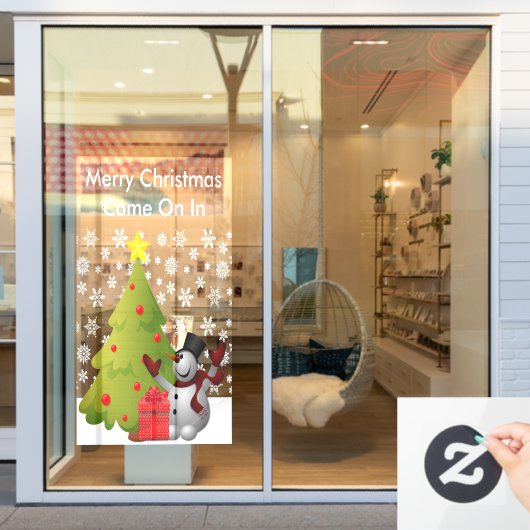 メリークリスマス雪だるまツリーストアフロントホテルLG ウィンドウサイン (店舗窓)