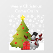 メリークリスマス雪だるまツリーストアフロントホテルLG ウィンドウサイン (シート)