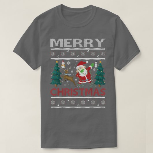 メリークリスマス雪だるまツリートレンデアダビングサン Tシャツ (デザイン正面)