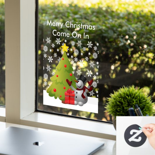 メリークリスマス雪だるまツリーホームアンドストアフロントsm ウィンドウサイン (オフィス)