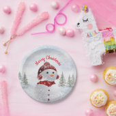 メリークリスマス雪だるまパーティー ペーパープレート (パーティー)