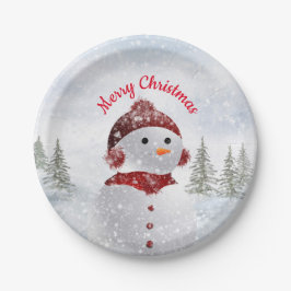 メリークリスマス雪だるまパーティー ペーパープレート