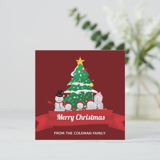 メリークリスマス雪だるまファミリーカワイイカスタム シーズンカード (スタンド正面)