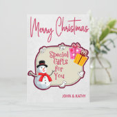 メリークリスマス雪だるまプレゼントホリデーカード シーズンカード (スタンド正面)