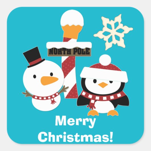メリークリスマス雪だるまペンギン スクエアシール (正面)
