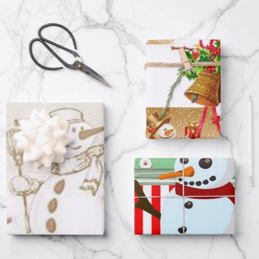 メリークリスマス雪だるまラッピング紙シート ラッピングペーパーシート (正面)