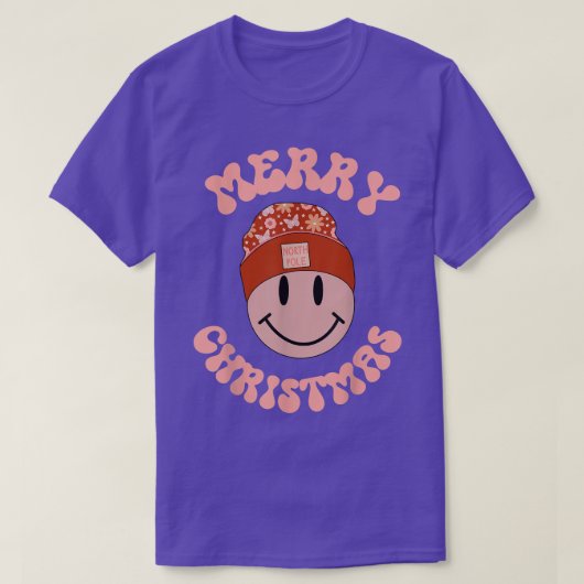 メリークリスマス雪だるまレトロノースポール微笑F Tシャツ (デザイン正面)