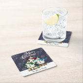 メリークリスマス雪だるま仲間 |クリスマス スクエアペーパーコースター (インサイチュ)