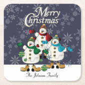 メリークリスマス雪だるま仲間 |クリスマス スクエアペーパーコースター (正面)