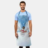 メリークリスマス雪だるま水彩雪の木 エプロン (着用した状態)