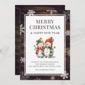 メリークリスマス雪だるま素朴ウッドスノーフレーク シーズンカード (正面/裏面)