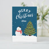 メリークリスマス雪だるま美しいネイビーブルー雪 サンキューカード (スタンド正面)