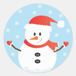 メリークリスマス雪だるま雪片レッド ラウンドシール