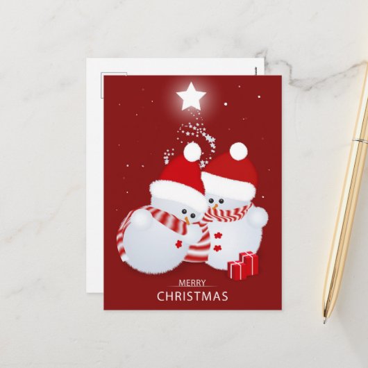 メリークリスマス雪だるま シーズンポストカード (正面/裏面インサイチュ)