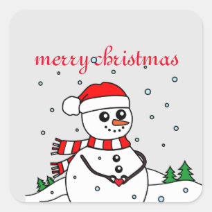 メリークリスマス雪だるま スクエアシール