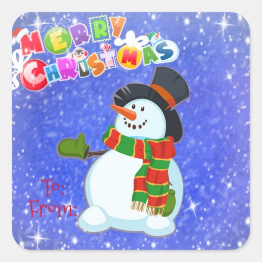 メリークリスマス雪だるま スクエアシール (正面)