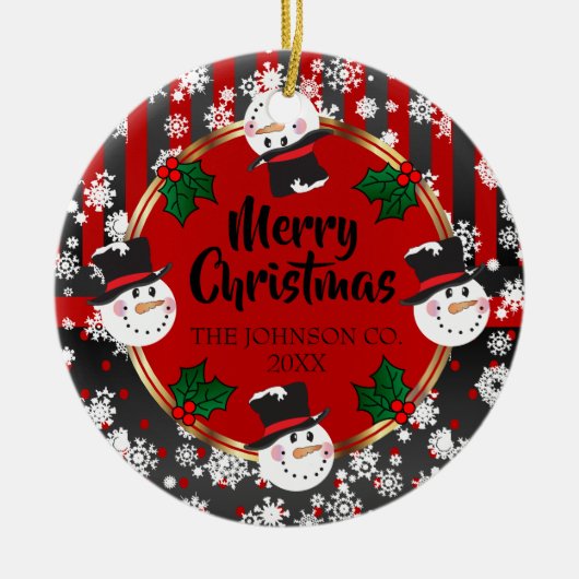 メリークリスマス雪だるま セラミックオーナメント (正面)