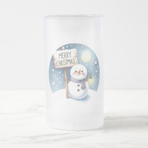 メリークリスマス雪だるま フロストグラスビールジョッキ