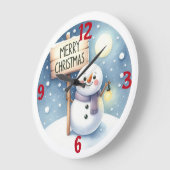 メリークリスマス雪だるま ラージ壁時計 (傾斜)