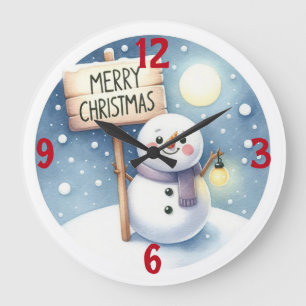 メリークリスマス雪だるま ラージ壁時計