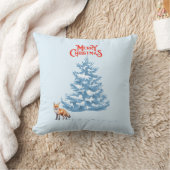 メリークリスマス雪の中のキツネ歩く クッション (ブランケット)