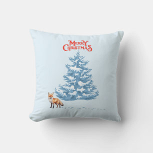 メリークリスマス雪の中のキツネ歩く クッション
