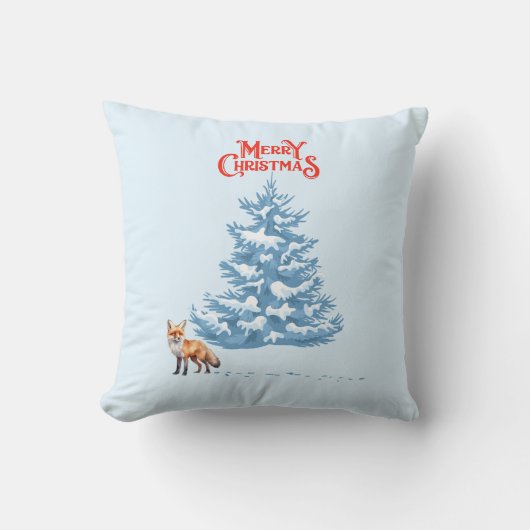 メリークリスマス雪の中のキツネ歩く クッション (正面)